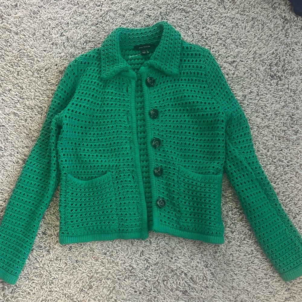 Ann Taylor Vibrant Green Crochet NWOT Cardigan